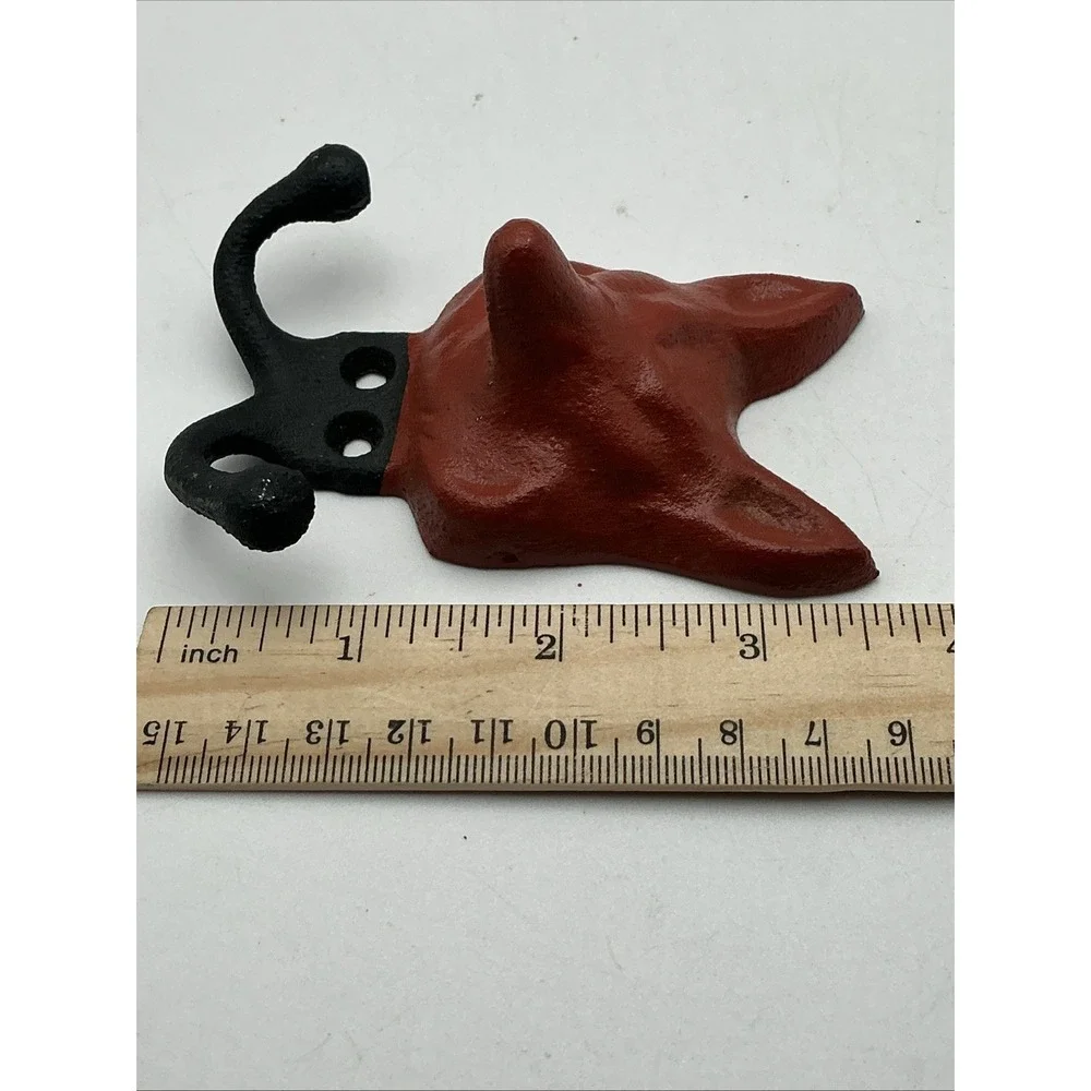 Vintage Cast Iron Fox Head Wall Hooks Set of 2 Red Black Coat Towel-No Screws
